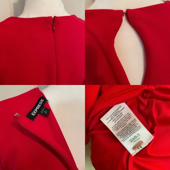 Express Keyhole Bell 3/4 Sleeve Solid Red Above Knee Women’s Small Dress - Picture 11 of 13